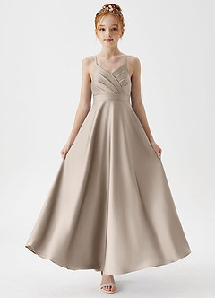Azazie Avelina Junior A-Linie Plissee Stretch-Satin Kleid Frost image5
