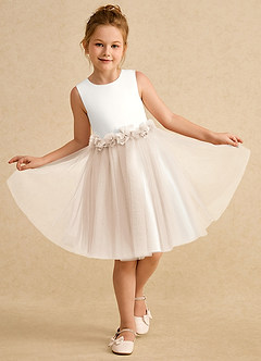 Azazie Louisa Flower Girl Dresses Ivory White Alabaster A-Line Sleeveless Tulle Dress image4