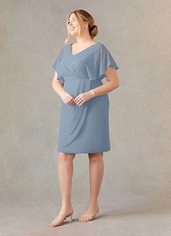 Azazie Julia Mother of the Bride Dresses Dusty Blue Sheath V-Neck Pleated Chiffon Dress image8