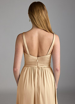 Azazie Chanel Bridesmaid Dresses Champagne A-Line Pleated Stretch Satin Dress image4