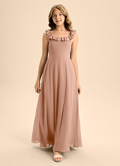 Azazie Callie Junior Abito A-Line in Chiffon Increspato Champagne Rosa image4