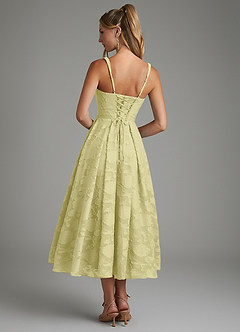 Azazie Isabella At-home Try On Dresses Lemon Sorbet A-Line Corset Floral Burnout Dress image7