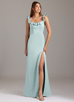 Azazie Callie Brautjungfernkleider Wandelbar A-Linie Gestreift Stretch-Satin Kleid Nebel image1