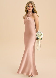 Azazie Chickie Junior Etui Plissee Stretch-Satin Kleid Roségold image1