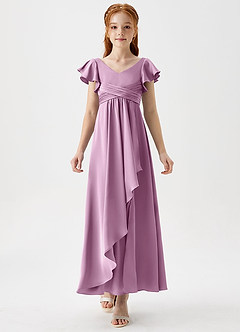 Azazie Omari Junior Wisteria A-Line Pleated Stretch Satin Dress image5