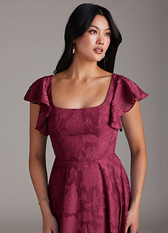 Azazie Bondi Bridesmaid Dresses Burgundy A-Line Side Slit Floral Burnout Dress image11