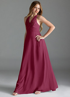 Azazie Tessie Junior Mulberry A-Line Pleated Chiffon Dress image3