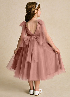 Azazie Dori Robe Demoiselle D'honneur Fillette Robe Trapèze en Tulle Rayé Rose De Cèdre image1