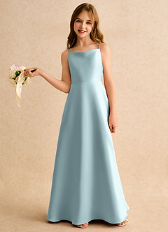 Azazie Joella Girls Formal Flower Girl Dresses Mist A-Line Pleated Matte Satin Dress image2