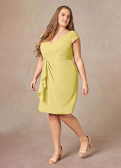 Azazie Nola Mère de la mariée Robes Robe Fourreau en Mousseline de soie Col en V Plissé Canari image8