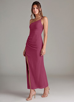 Azazie Eren Bridesmaid Dresses Mulberry Mermaid One Shoulder Chiffon Dress image5