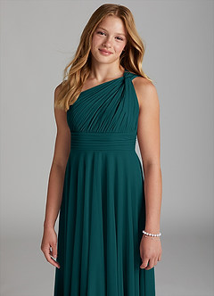 Azazie Charlize Junior Abito A-Line in Maglia Verde Pavone image6