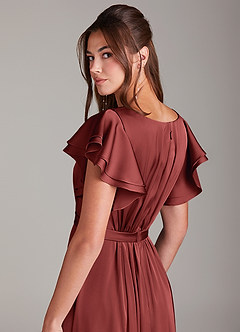 Azazie Daphne Bescheidene Brautjungfernkleider A-Linie Gestreift Stretch-Satin Bodenlänge Kleid image2