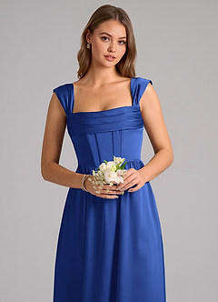 Azazie Hattie Bridesmaid Dresses Royal Blue A-Line Corset Stretch Satin Dress image6