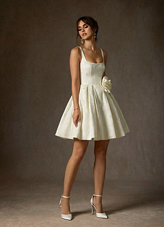 Azazie Ruby Abiti da Sposa Abito A-Line in Jacquard Floreale Con Tasche Bianco Antico image3