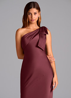 Azazie Yuanna Jurken voor bruidsmeisjes Jurk van Stretch Satijn met Zeemeermin One-Shoulder Merlot image7