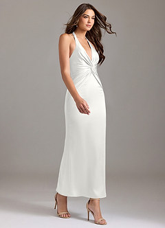 Azazie Valerie Vestidos de damas de honor Vestido de Blanco de Satén Elástico de Corte Sirena con Plisado image4