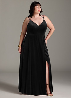 Azazie Sora Bridesmaid Dresses Black A-Line Halter Bow Velvet Dress image11