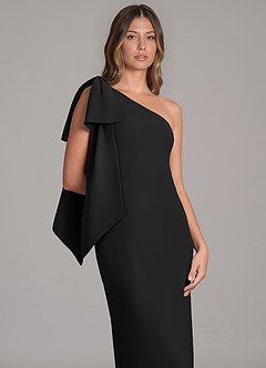 Azazie Capri At-home Try On Dresses Black A-Line One Shoulder Chiffon Dress image7