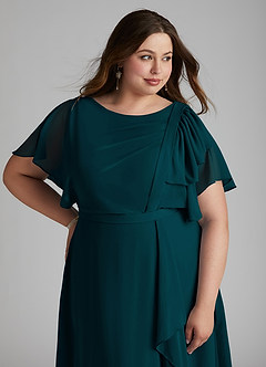 Azazie Aaliyah Modest Bridesmaid Dresses A-Line Scoop Pleated Chiffon Floor-Length Dress image11