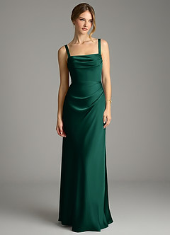 Azazie Alouette Bridesmaid Dresses Emerald Mermaid Pleated Stretch Satin Dress image3