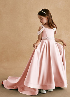 Azazie Jodi vestidos de niña de las flores Vestido de Rosa Rubor de Satin Mate de Corte En A image1