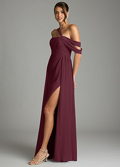 Azazie Kassandra Bridesmaid Dresses Cabernet A-Line Off the Shoulder Chiffon Dress image4