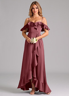 Azazie Lyra Bridesmaid Dresses Desert Rose A-Line Off the Shoulder Stretch Satin Convertible Dress image5