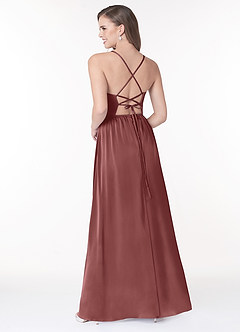 Azazie Raya Bridesmaid Dresses Amethyst A-Line V-Neck Pleated Stretch Satin Dress image2