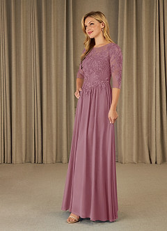 Azazie Mirielle Mother of the Bride Dresses Vintage Mauve A-Line Scoop Lace Chiffon Dress image3