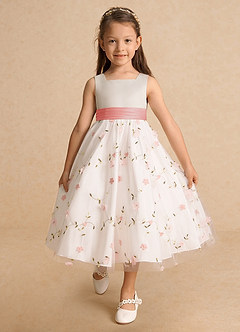 Azazie Pollie Flower Girl Dresses Blushing Pink Coral A-Line Bow Tulle Dress image10