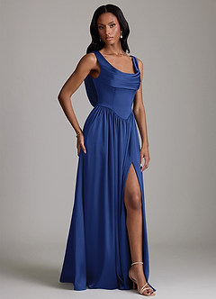 Azazie Novi Bridesmaid Dresses Royal Blue A-Line with Pockets Stretch Satin Dress image5