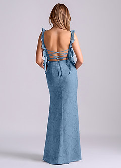 Azazie Jessamine Final Sale Steel Blue Mermaid Corset Floral Burnout Dress image6