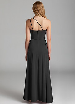 Azazie Maron Junior Black A-Line Pleated Stretch Satin Dress image4