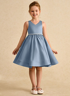 Azazie Julietta Flower Girl Dresses Dusty Blue Ball-Gown Convertible Tulle Dress image9
