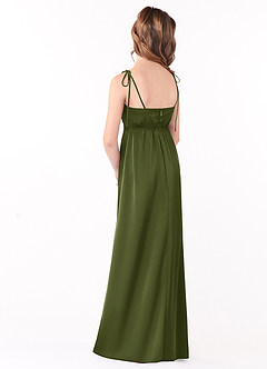 Azazie Violeta Junior Olive A-Line Bow Stretch Satin Dress image2