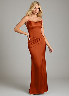 Azazie Sorrel Bridesmaid Dresses Burnt Orange Mermaid Strapless Stretch Satin Convertible Dress image6