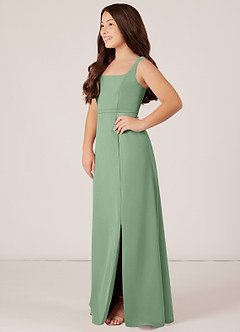 Azazie Renee Junior Matcha A-Line Side Slit Chiffon Dress image3