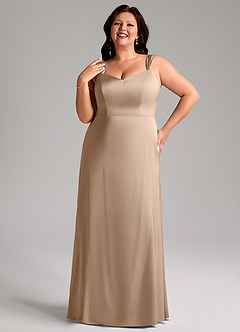 Azazie Denice Bridesmaid Dresses Taupe Sheath Pleated Stretch Satin Dress image10