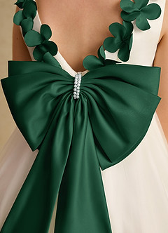 Azazie Lilli Blumenmädchenkleider A-Linie Schleifen Tüll Kleid Elfenbein Dunkelgrün image6