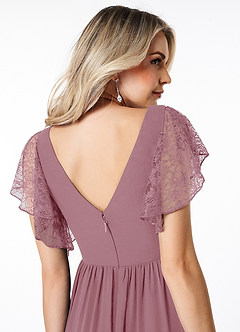 Azazie Zella Bridesmaid Dresses Vintage Mauve A-Line Lace Chiffon Dress image6