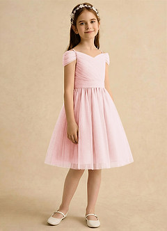 Azazie Lila Girls Formal vestidos de niña de las flores Vestido de Rosa Rubor de Tul de Corte en A con Vestidos sin tirantes image5