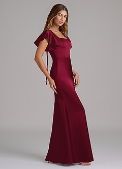 Azazie Elkie 신부 들러리 드레스 인어 스퀘어 네크라인 스트레치 새틴 바닥 길이 드레스 image3