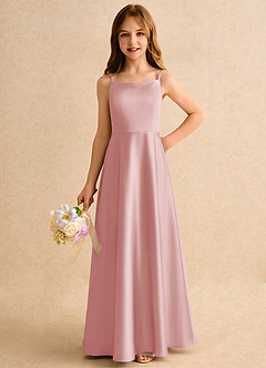 Azazie Joella Girls Formal Sukienki dla dziewczynek sypiących kwiaty Linia A Pofałdowany Satyna elastyczna Długość podłogi Sukienka image3