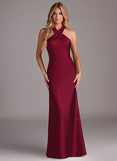 Azazie Doretta Bridesmaid Dresses Burgundy Mermaid Pleated Stretch Satin Dress image1