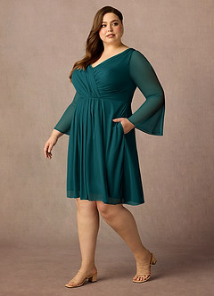Azazie Teraso Mother of the Bride Dresses Peacock A-Line Pleated Mesh Dress image11