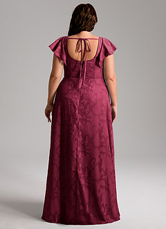Azazie Bondi Bridesmaid Dresses Burgundy A-Line Side Slit Floral Burnout Dress image2