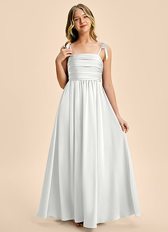 Azazie Jayden Junior Vestido Blanco de Satén Elástico de Corte en A con Plisado image5