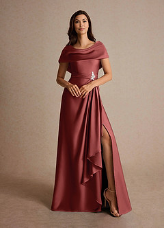 Azazie Branford Mother of the Bride Dresses Terracotta A-Line Pleated Stretch Satin Dress image7