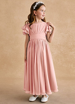 Azazie Ali Flower Girl Dresses Rosette A-Line Pleated Chiffon Dress image4